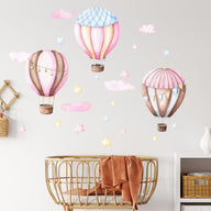 watercolor balloons and clouds stars fabric decals pinky hot balloons stickers for girls nursery bedroom -WD009