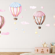 watercolor balloons and clouds stars fabric decals pinky hot balloons stickers for girls nursery bedroom -WD009