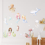 Mermaids and ocean life wall decals fabric stickers decor for baby girls and nursery -WD007