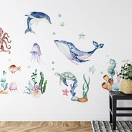 watercolor undersea life wall decals fabric stickers bathroom nursery decor -WD005