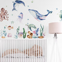 watercolor undersea life wall decals fabric stickers bathroom nursery decor -WD005