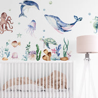 watercolor undersea life wall decals fabric stickers bathroom nursery decor -WD005