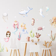 Mermaids and ocean life wall decals fabric stickers decor for baby girls and nursery -WD007