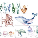 watercolor undersea life wall decals fabric stickers bathroom nursery decor -WD005