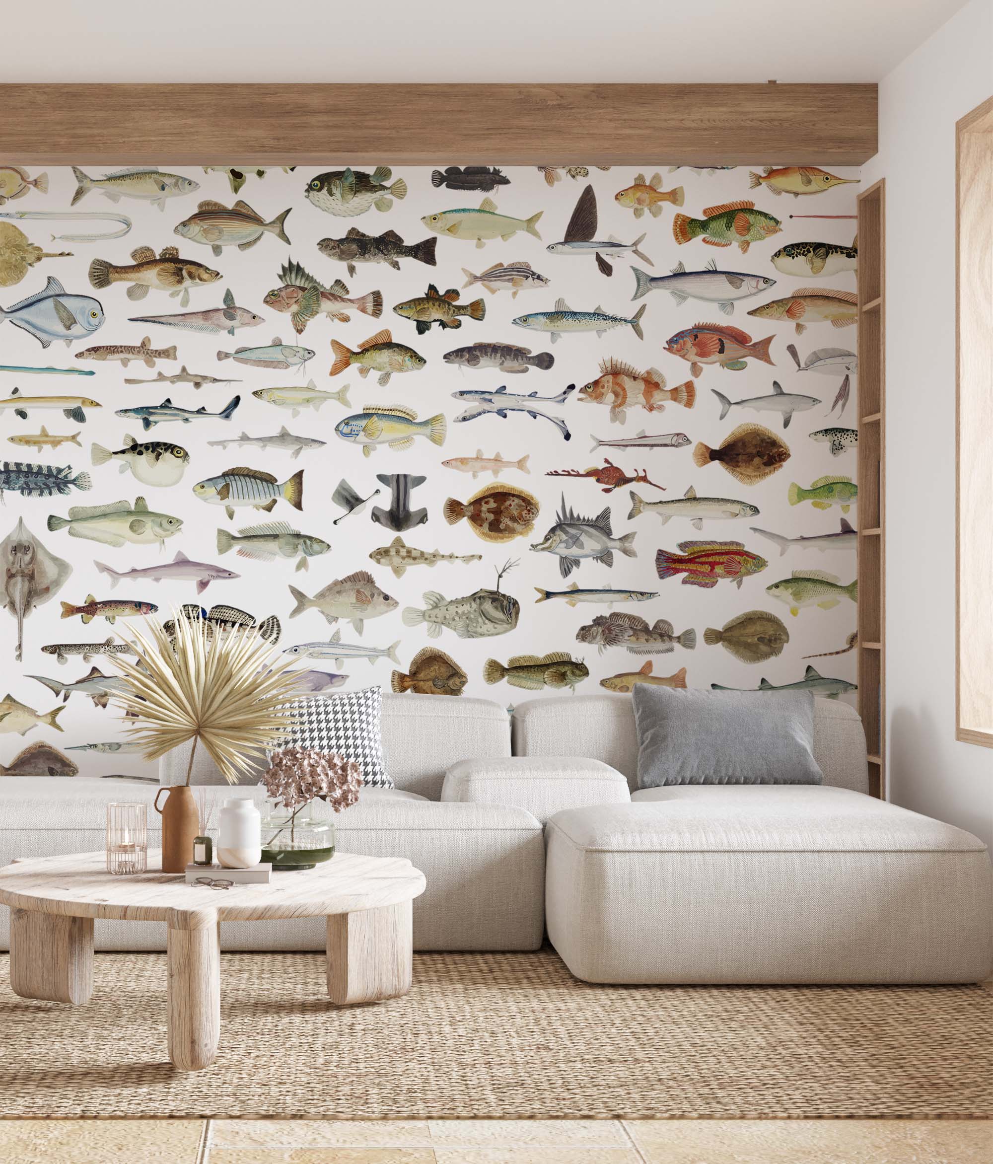 Vintage fishes wallpaper ocean life wall mural seafood wallcovering -SWM005