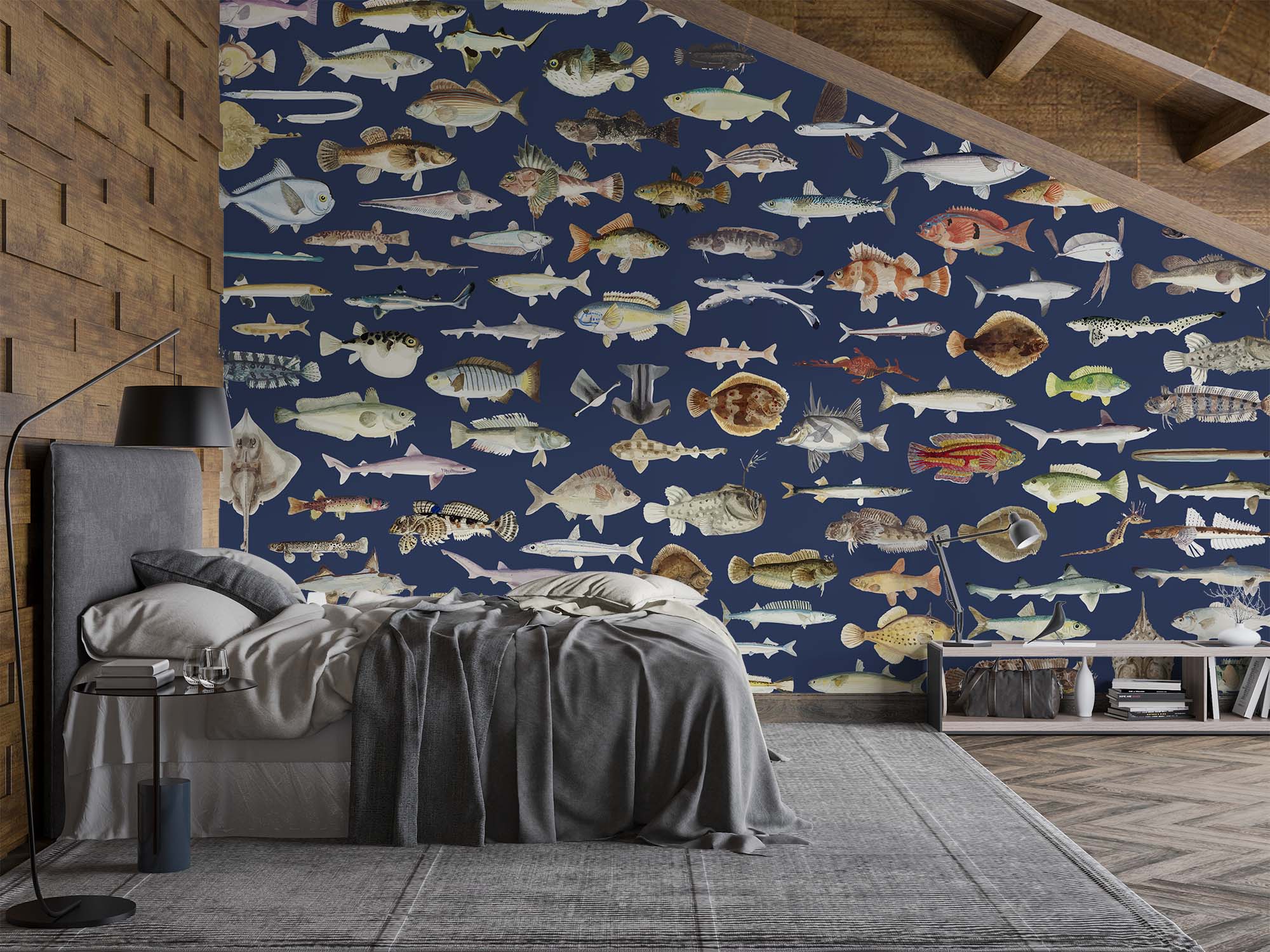 Vintage fishes wallpaper ocean life wall mural seafood wallcovering -SWM005