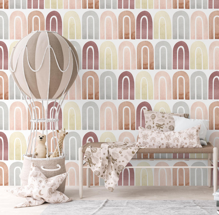 Nursery wallpaper pastel watercolor arched shaped wall decor temporary Peel&Stick wallcovering -SW001