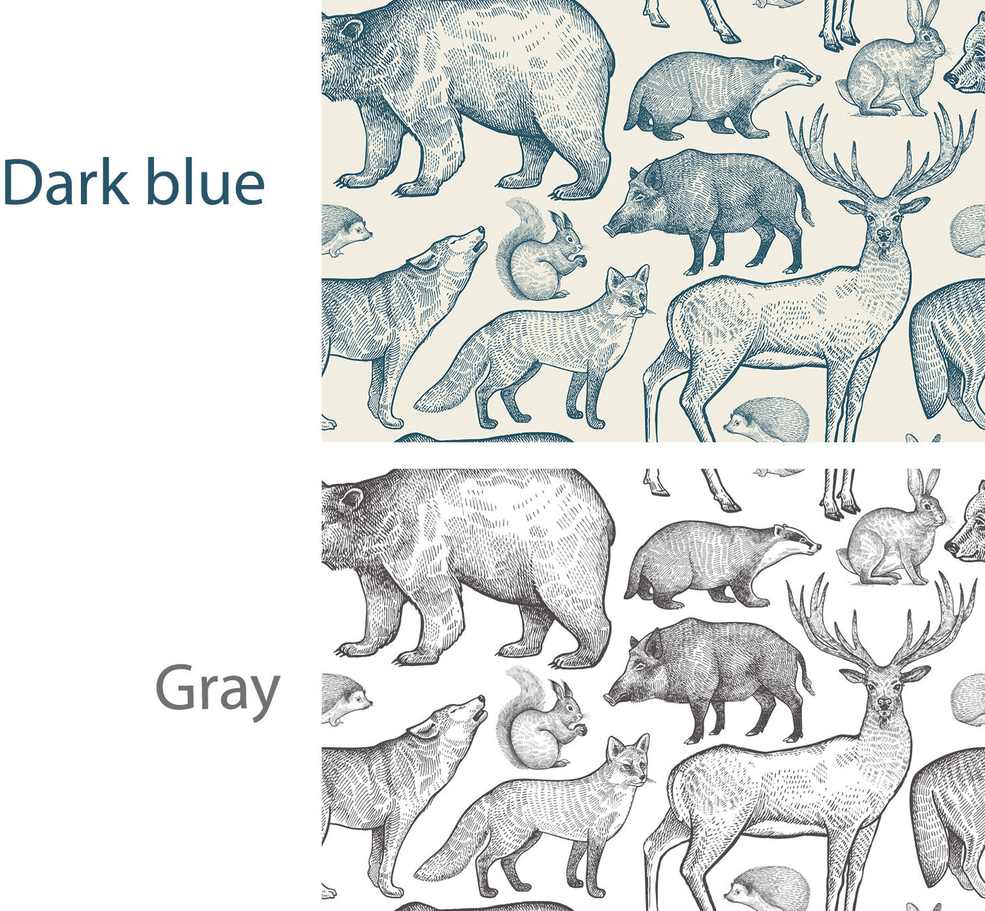 Animals wallpaper monochrome woodland zoo wallpaper color customizable Peel&Stick -SW003