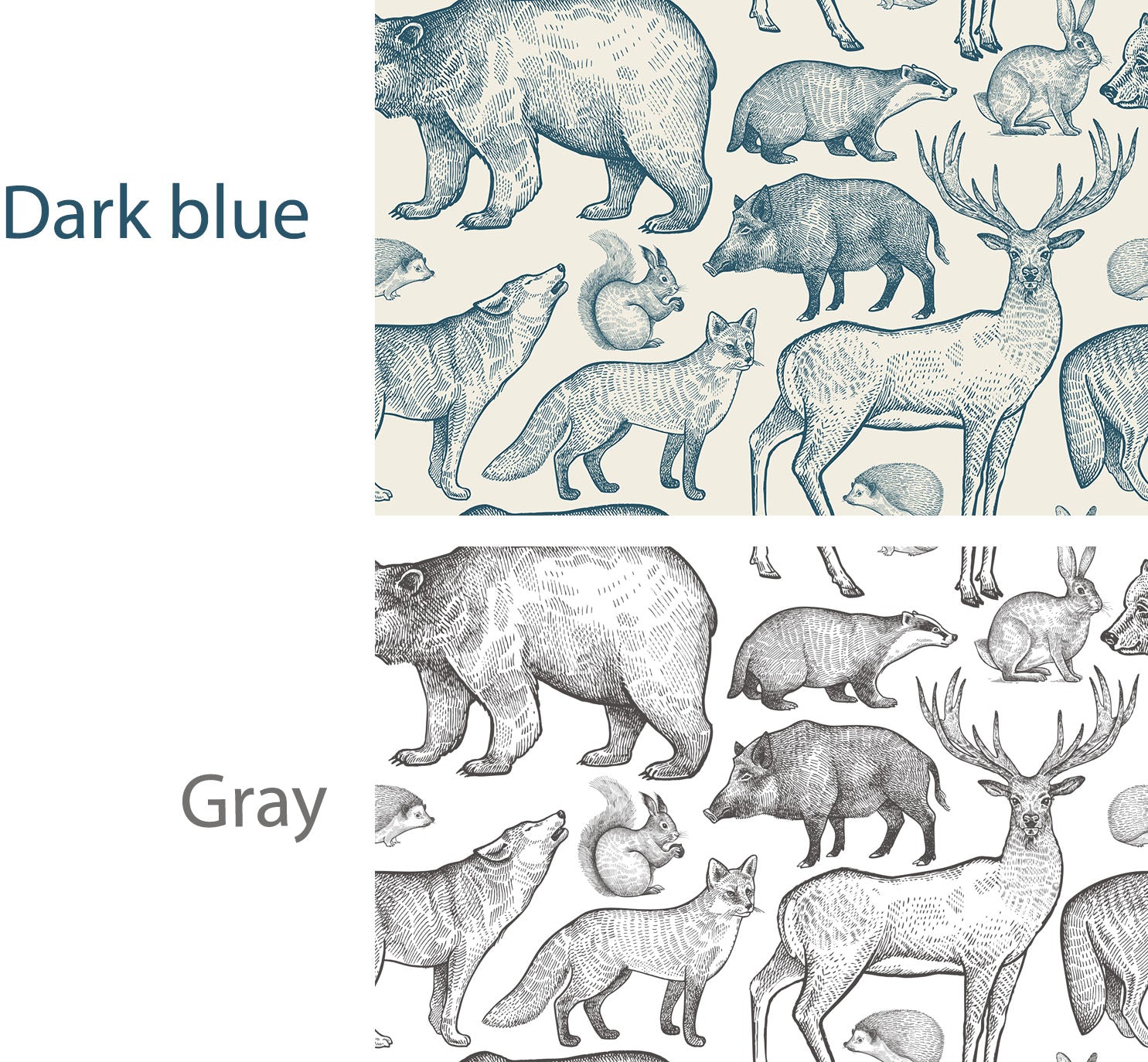 Animals wallpaper monochrome woodland zoo wallpaper color customizable Peel&Stick -SW003