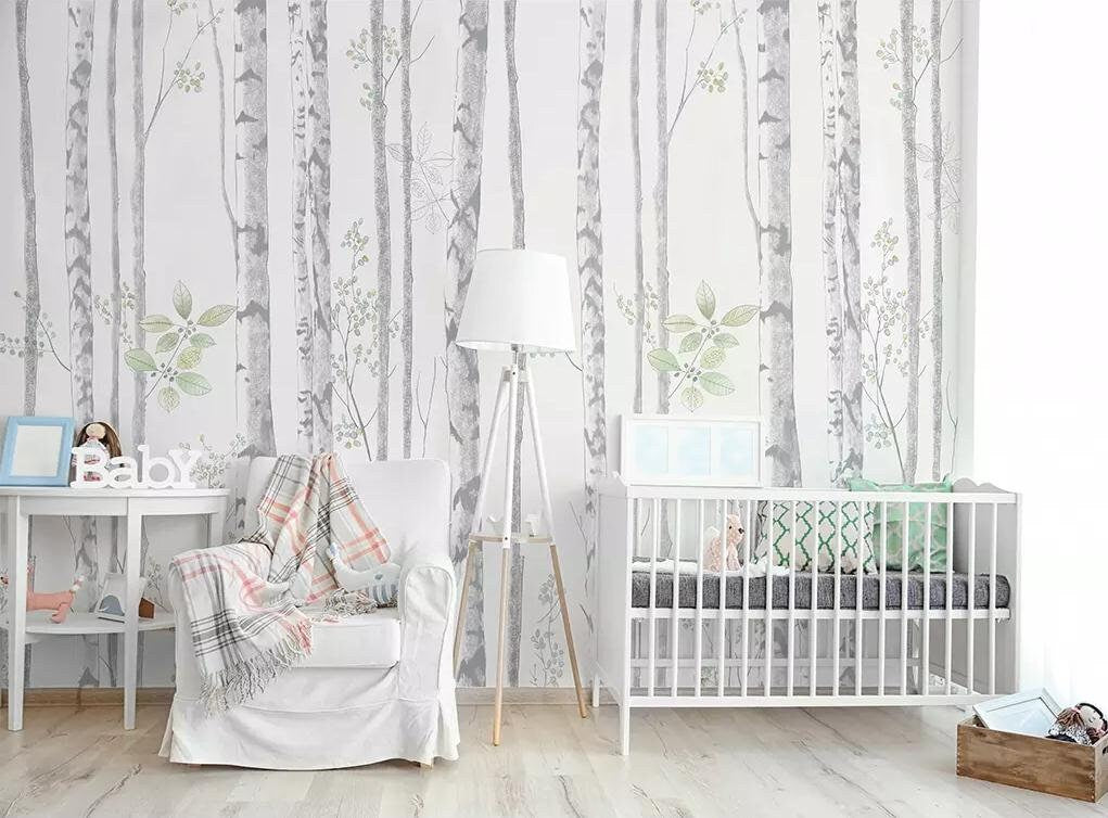 birch tree wallpaper gray birch bedroom wall mural peel & stick and functional Traditional -WM008 wallpaper