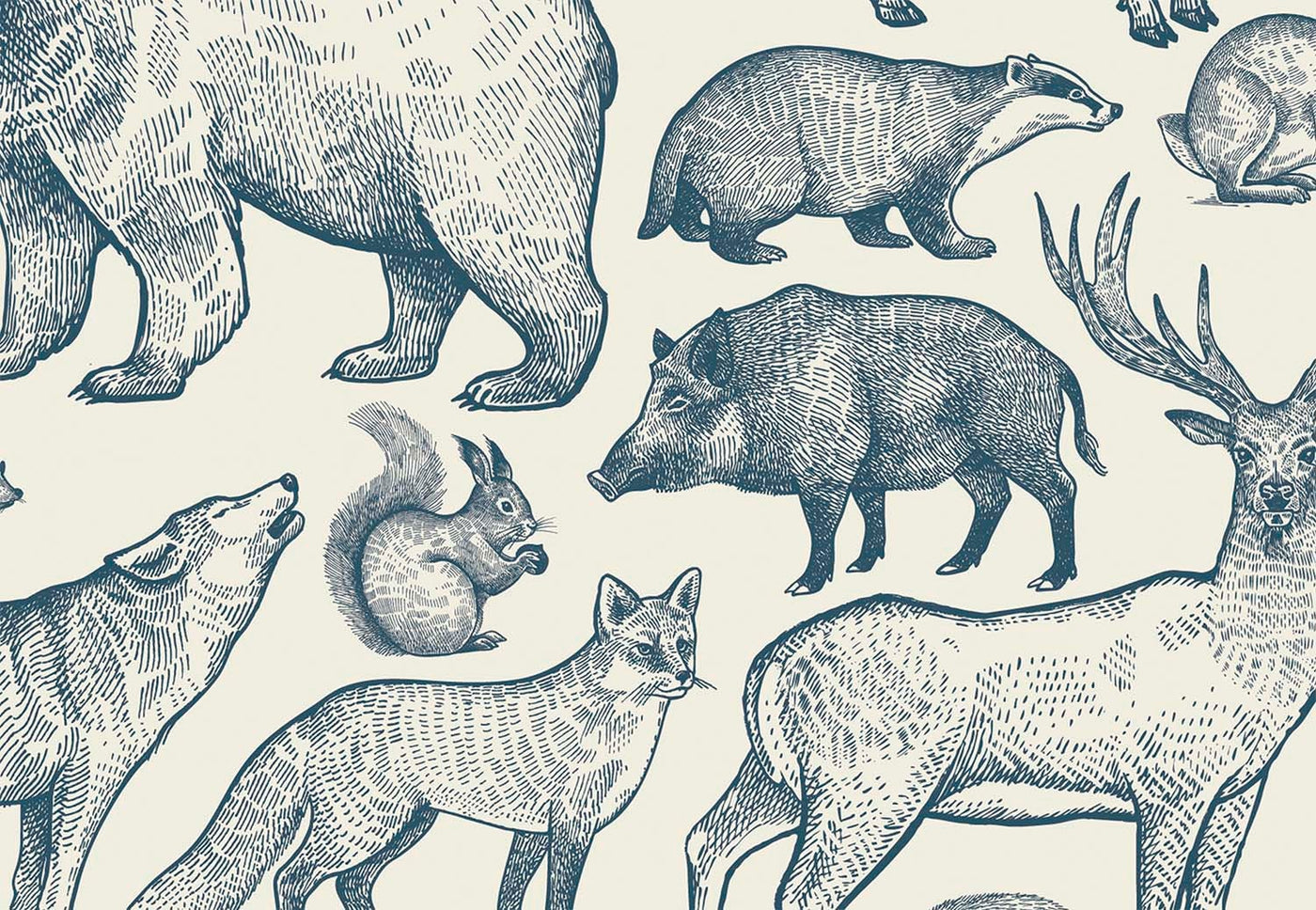 woodland animals wallpaper Peel and Stick nursery decor monochrome forest animal mural removable fabric decal playroom temporary wallpaper