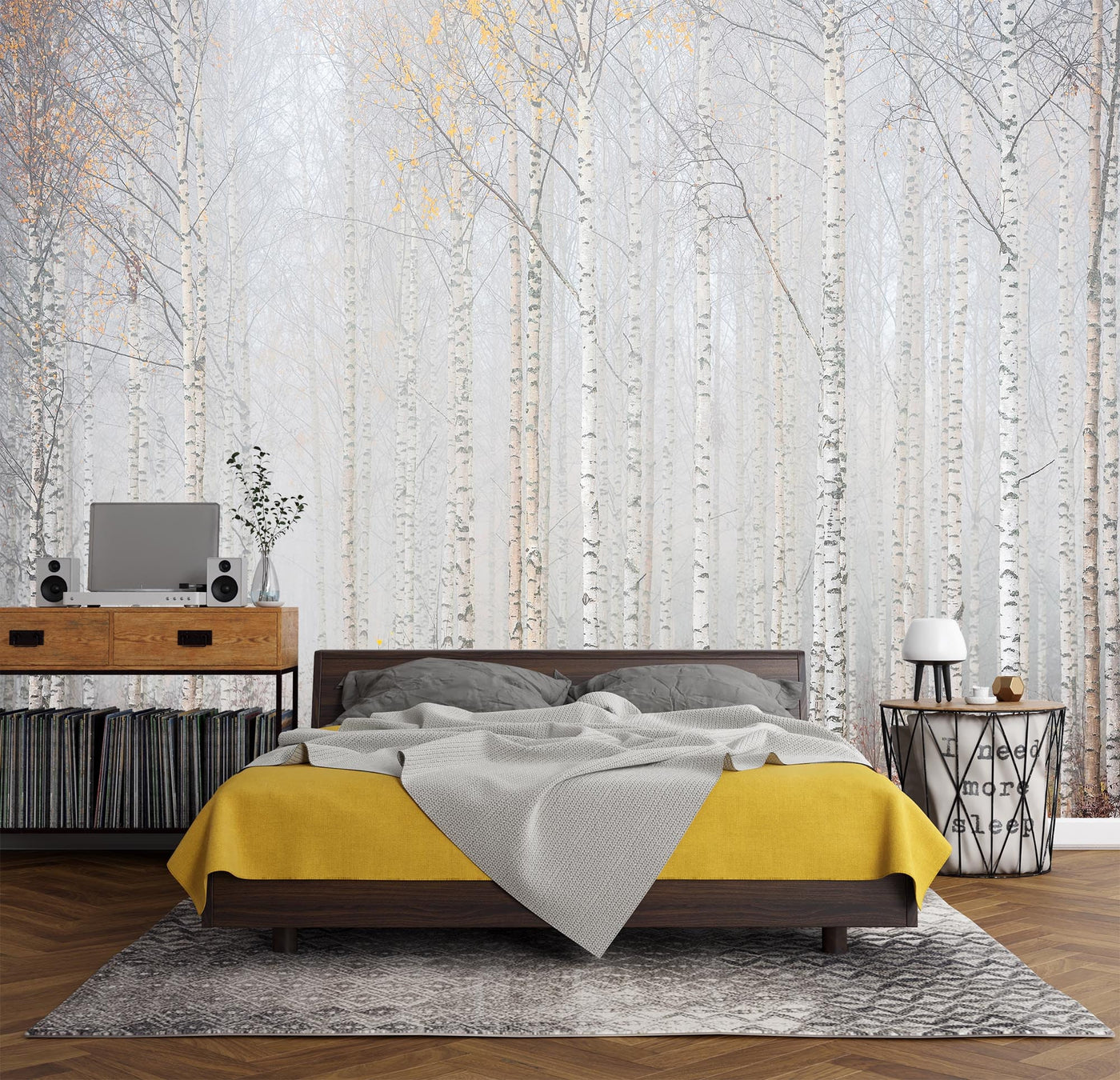 Birch forest wallpaper birch in fog wall mural Peel & Stick and Regular wall paper -WM009