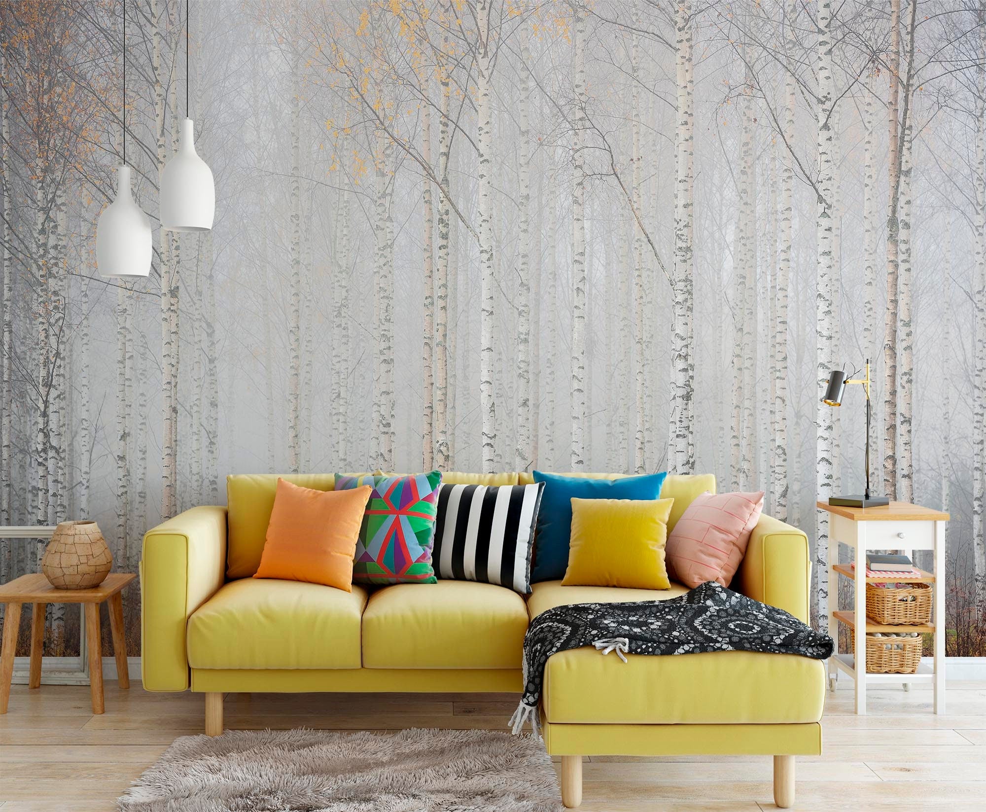 Birch forest wallpaper birch in fog wall mural Peel & Stick and Regular wall paper -WM009