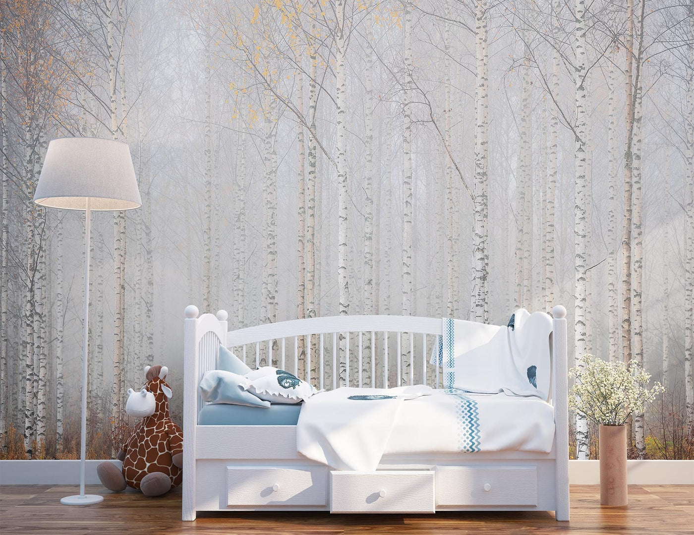 Birch forest wallpaper birch in fog wall mural Peel & Stick and Regular wall paper -WM009