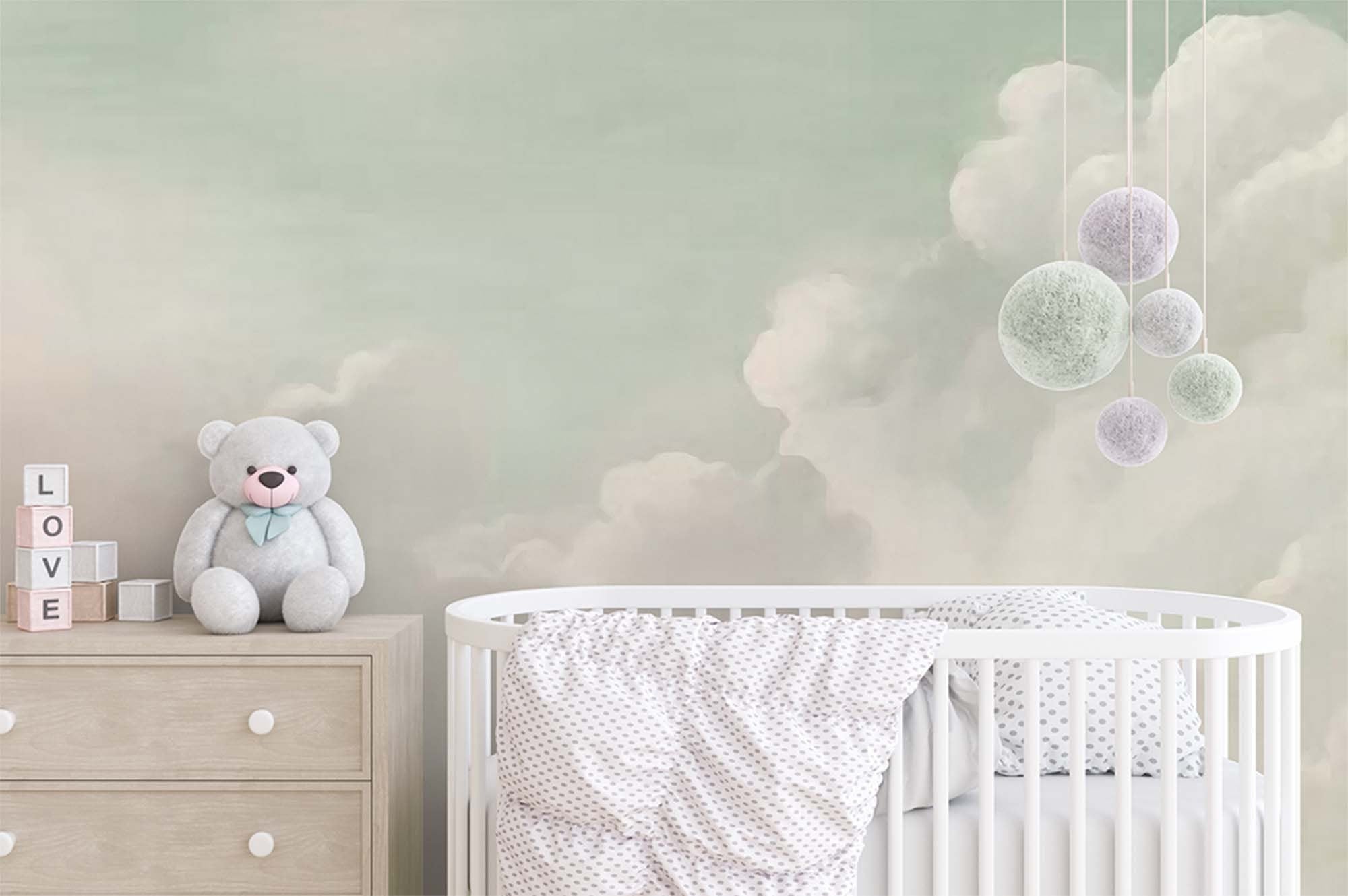 baby nursery wallpaper clouds with mint sky wall mural bathroom wall decor -SM007