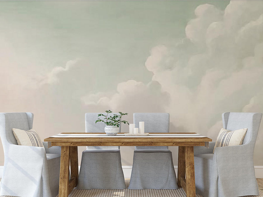 baby nursery wallpaper clouds with mint sky wall mural bathroom wall decor -SM007