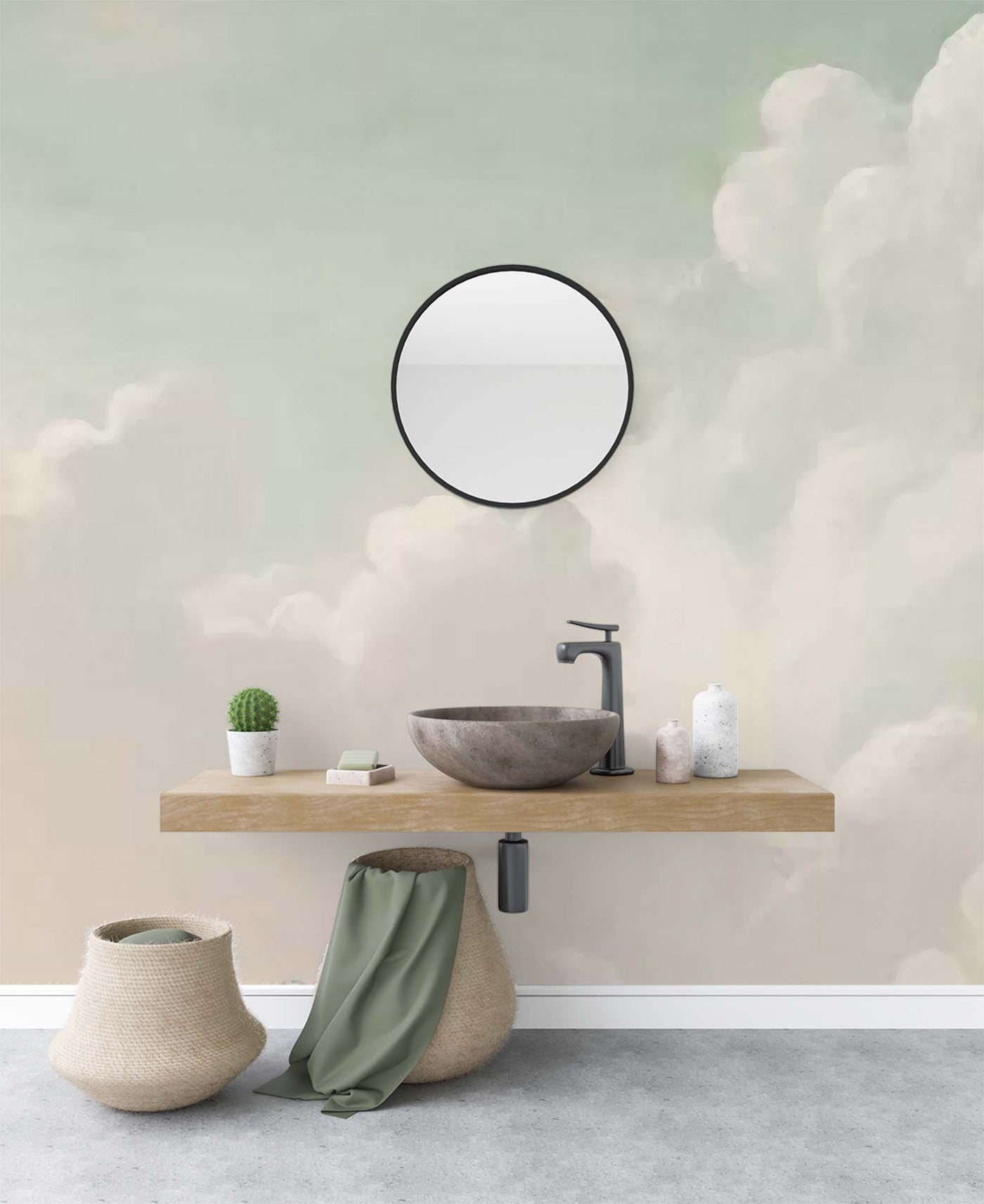 baby nursery wallpaper clouds with mint sky wall mural bathroom wall decor -SM007