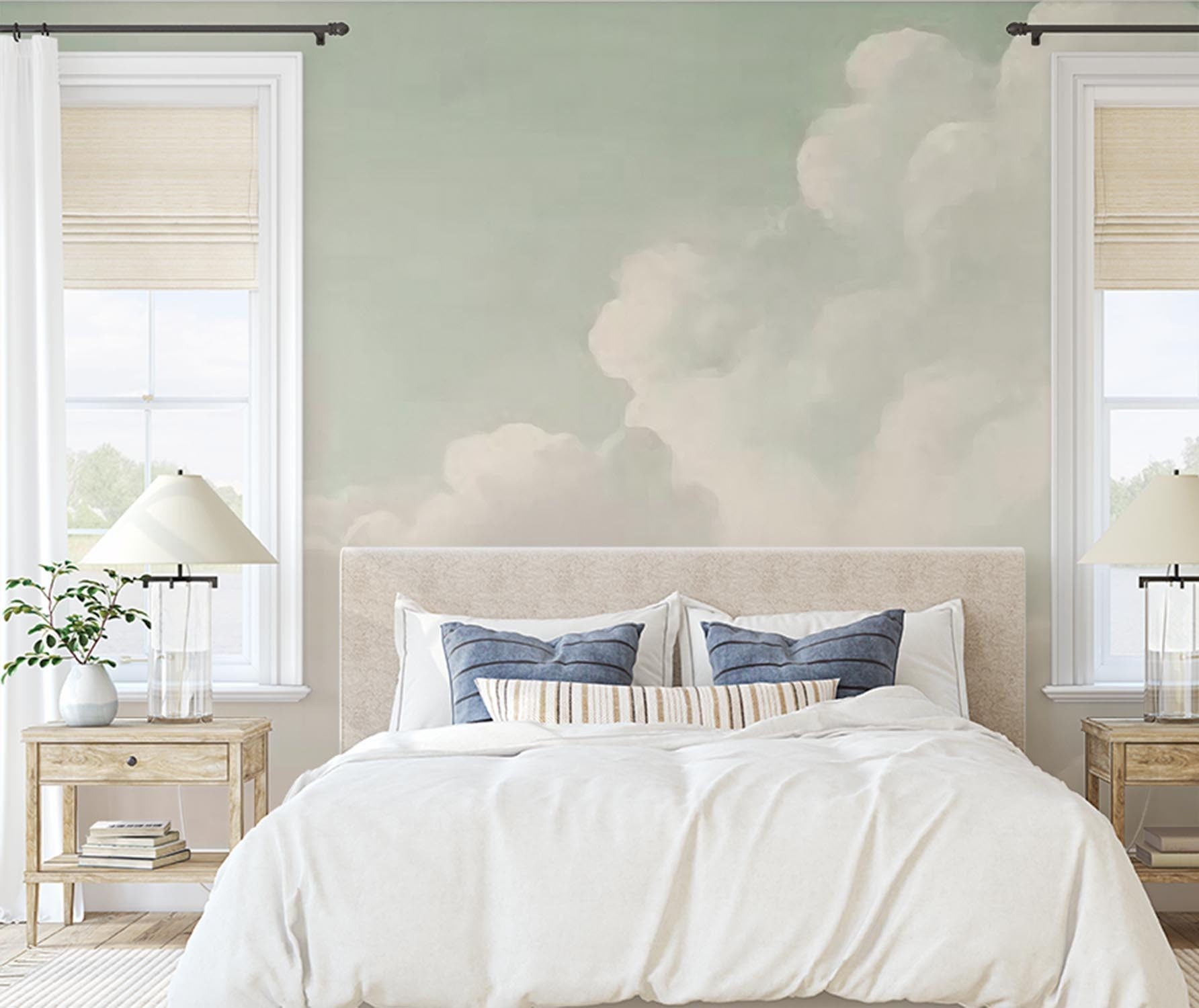 baby nursery wallpaper clouds with mint sky wall mural bathroom wall decor -SM007