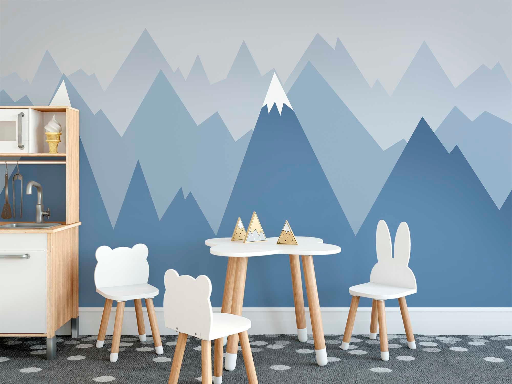 Ombre blue mountain kids wallpaper removable wall paper grayish blue geometry hill wall mural Peel and Stick nursery wall decor