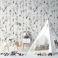 Watercolor birch wallpaper Peel & Stick gray birch wall mural temporary wallpaper -SW010