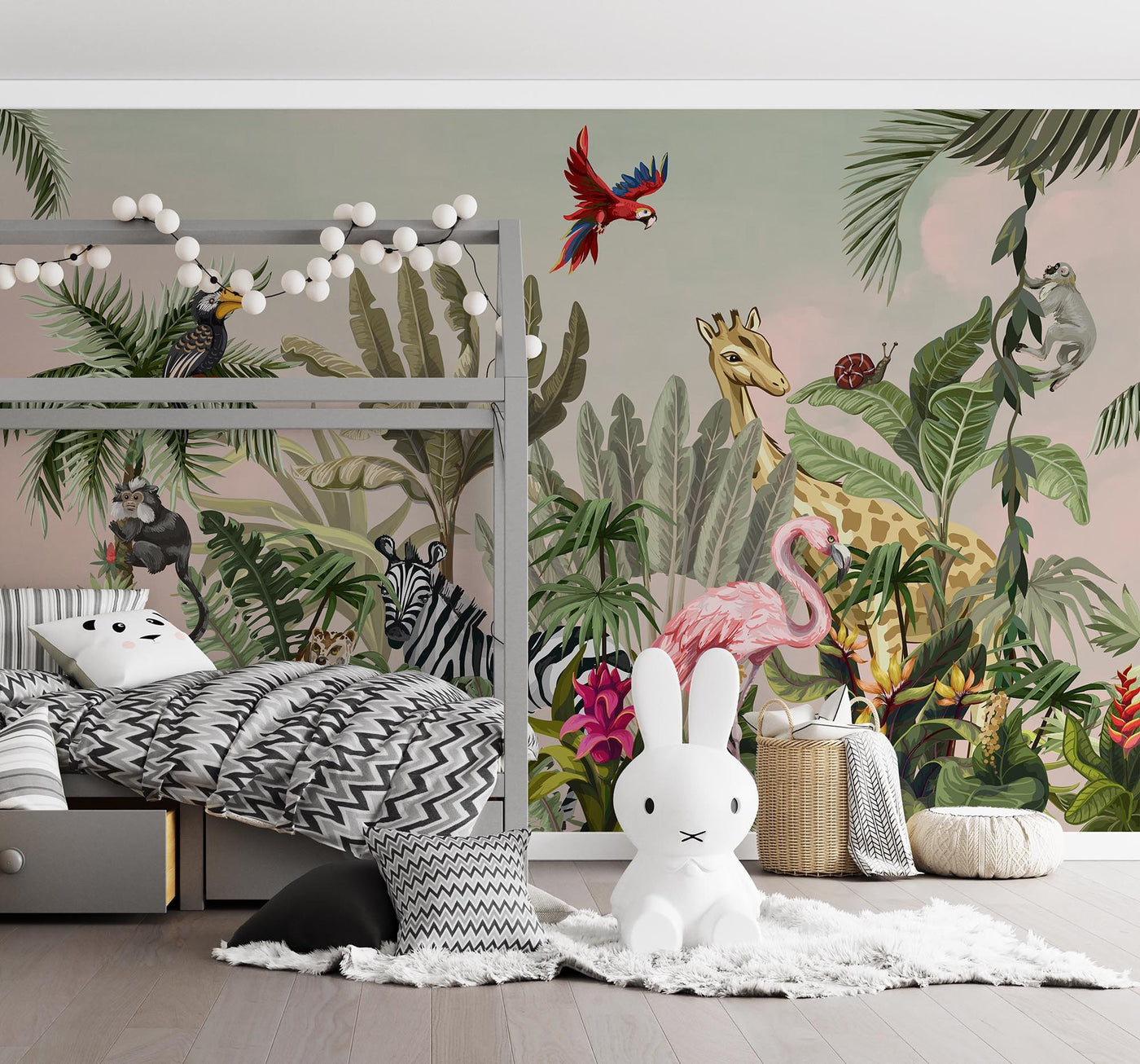 watercolor safari wallpaper,Peel and Stick jungle animals wallpaper,Removable kids playroom wallpaper,exotic wildlife Regular wallcovering