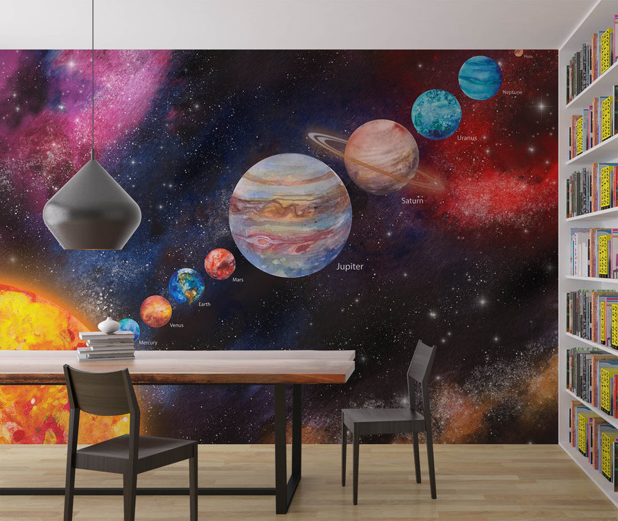 watercolor solar system wallpaper dark planets and space wall mural universe astronomical wallpaper Peel & Stick and Regular wall paper