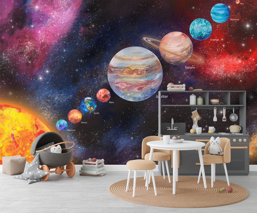 watercolor solar system wallpaper dark planets and space wall mural universe astronomical wallpaper Peel & Stick and Regular wall paper