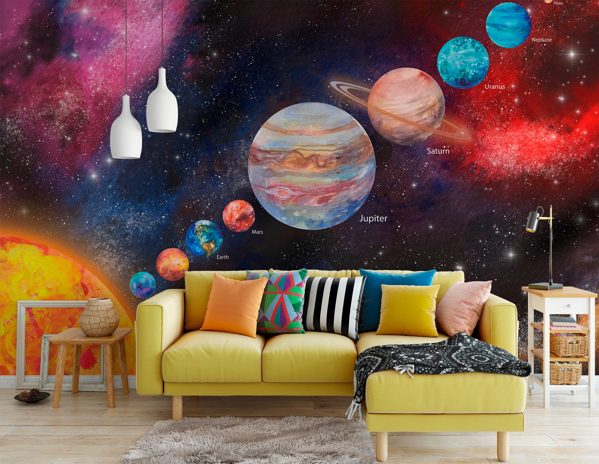 watercolor solar system wallpaper dark planets and space wall mural universe astronomical wallpaper Peel & Stick and Regular wall paper