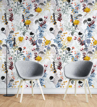 blooming wild flower wallpaper Peel & Stick blue pink yellow garden flowers wallpaper -SWM011